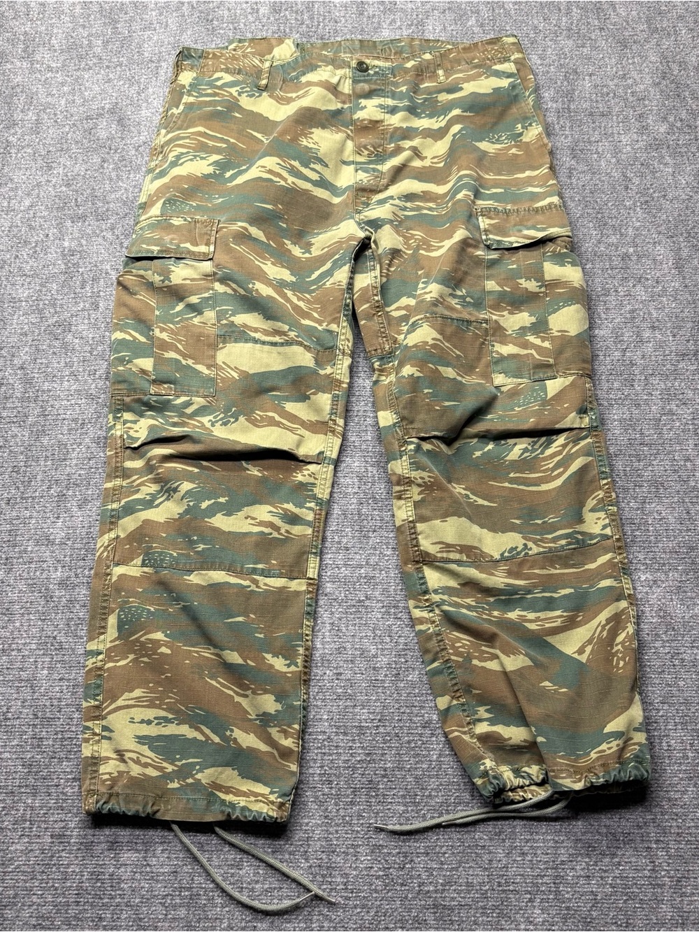 Greek Military Cargo Pants Mens L 38x28 Green Lizard Camo BDU Greece Ripstop